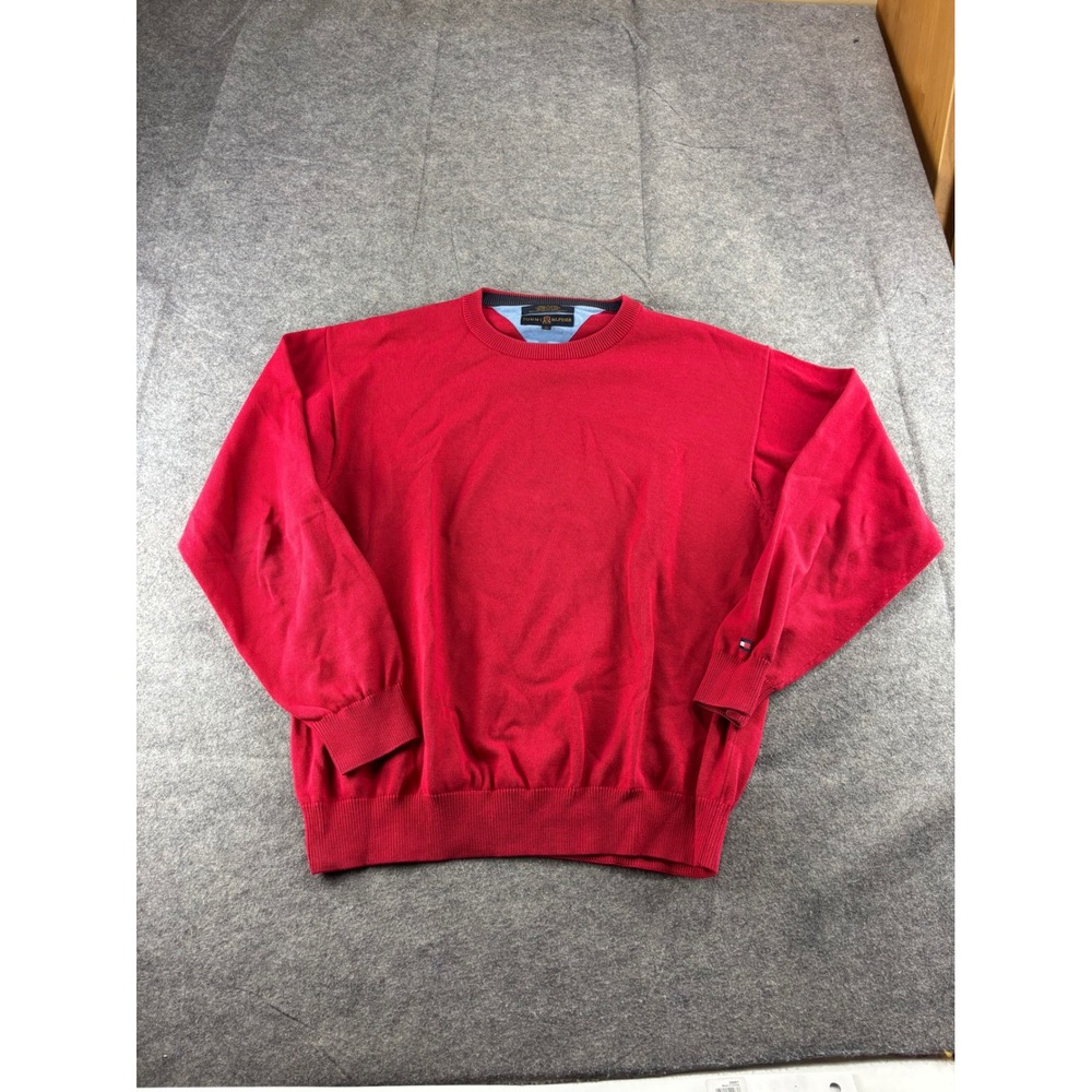 Tommy Hilfiger Golf Mens Red Cotton Crewneck Sweater L Pullover Long Sleeve SEE